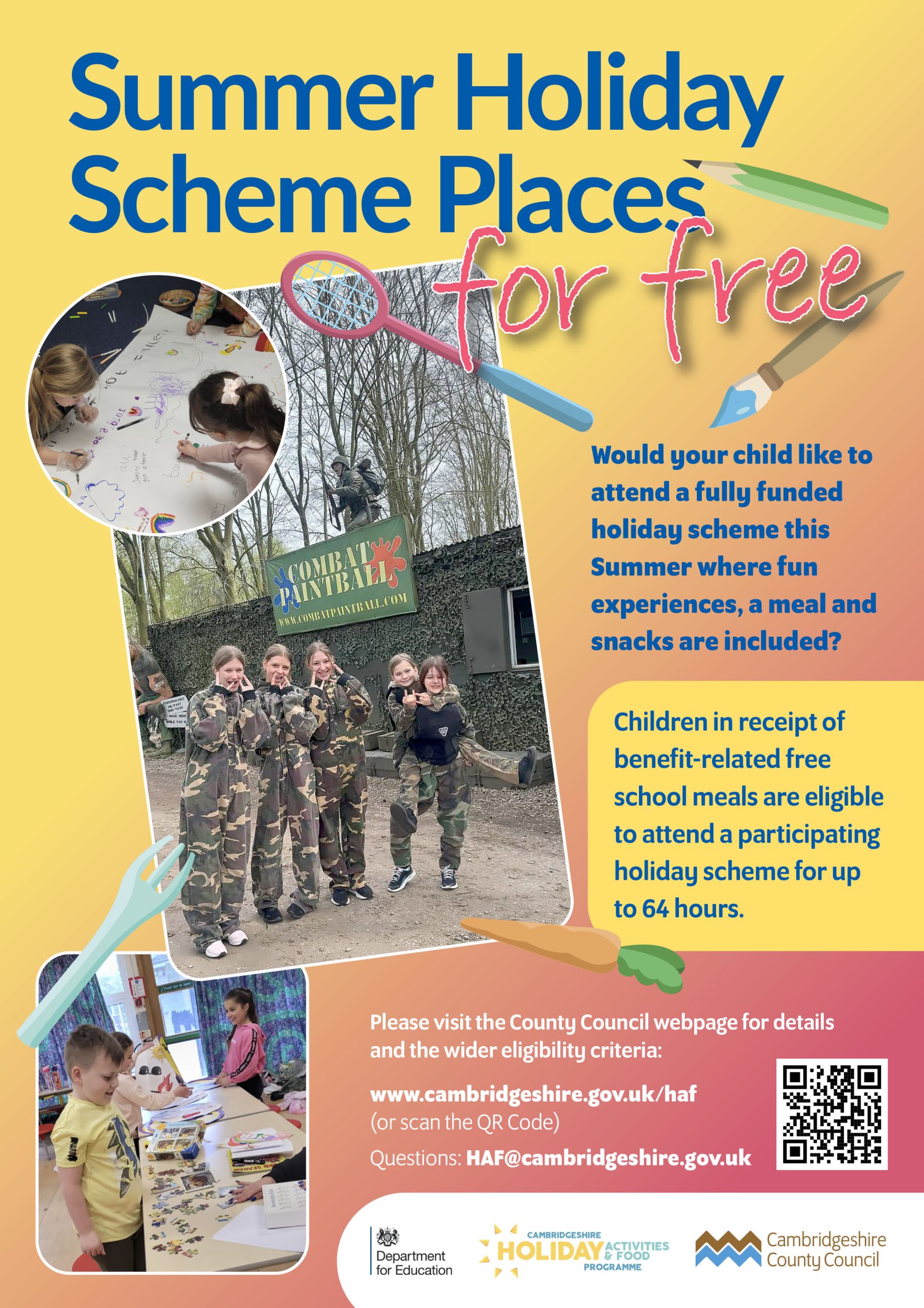 Summer Holiday Scheme places for free. Full details in the body of text. 
